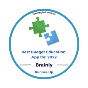 Badge awarding Brainly the runner-up prize in "Best Budget Education App" category