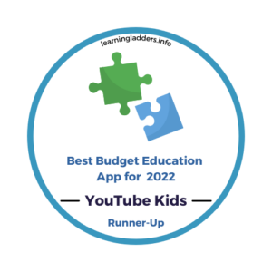 Badge awarding YouTube Kids the runner-up prize in "Best Budget Education App" category