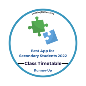 Badge awarding Class Timetable the runner-up prize in "Best App for Secondary Students" category