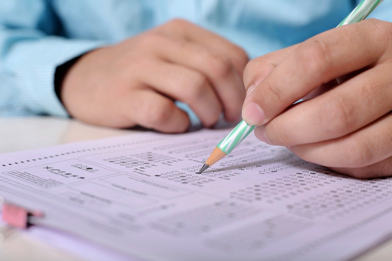 Child taking exam