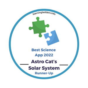 Badge awarding Astro Cat's Solar System the runner-up prize in "Best Science App" category