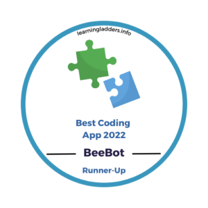 Badge awarding BeeBot the runner-up prize in "Best Coding App" category