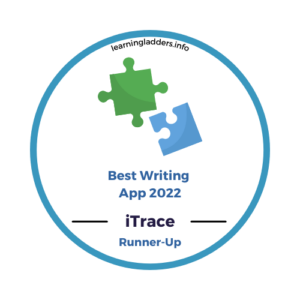 Badge awarding iTrace the runner-up prize in "Best Writing App" category