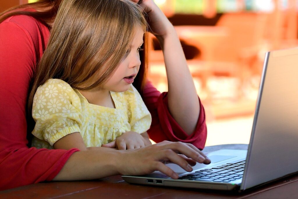 parent and child learning on computer